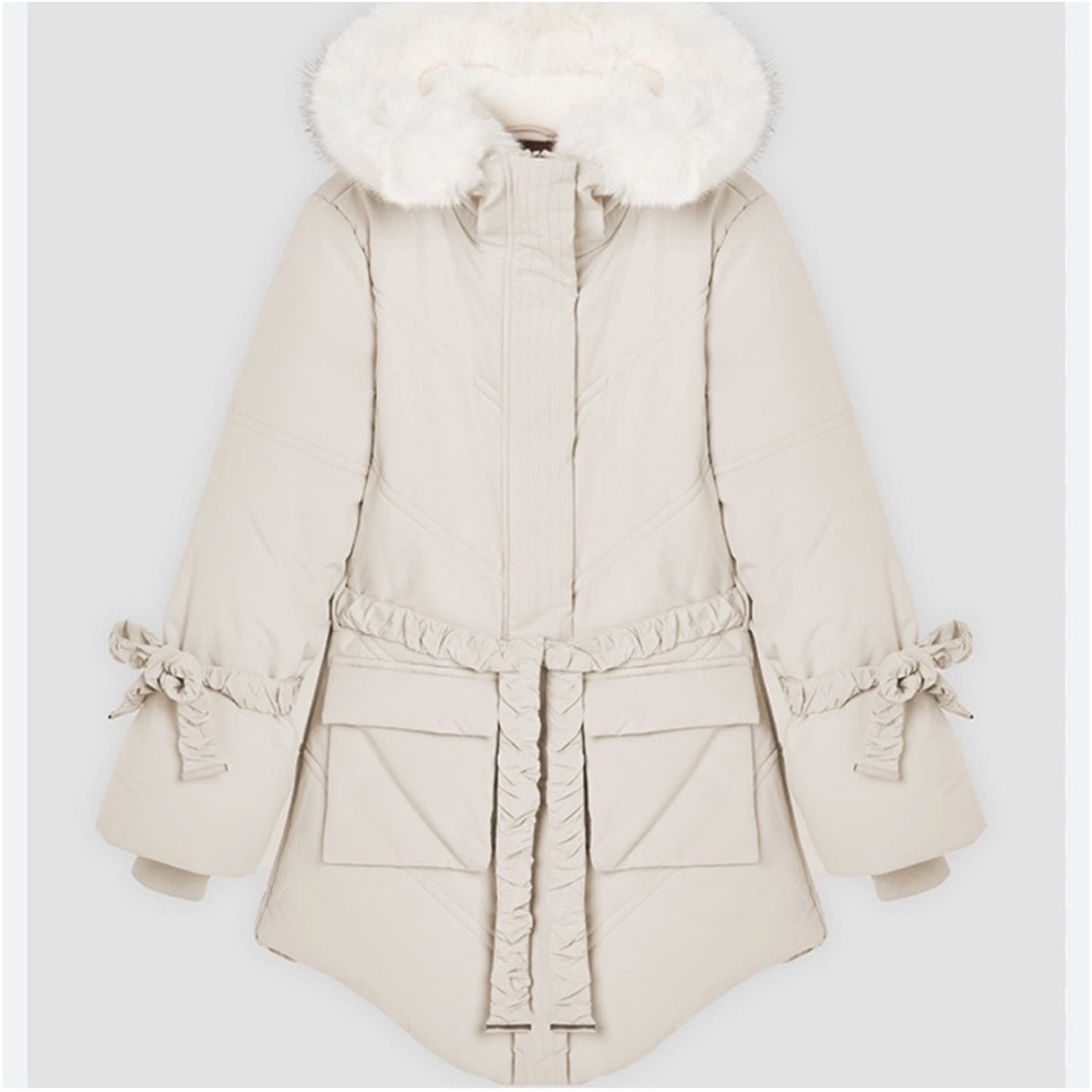 Maniere De Voir Black Puffer Jacket with Faux Fur Trim - Picture 3 of 13